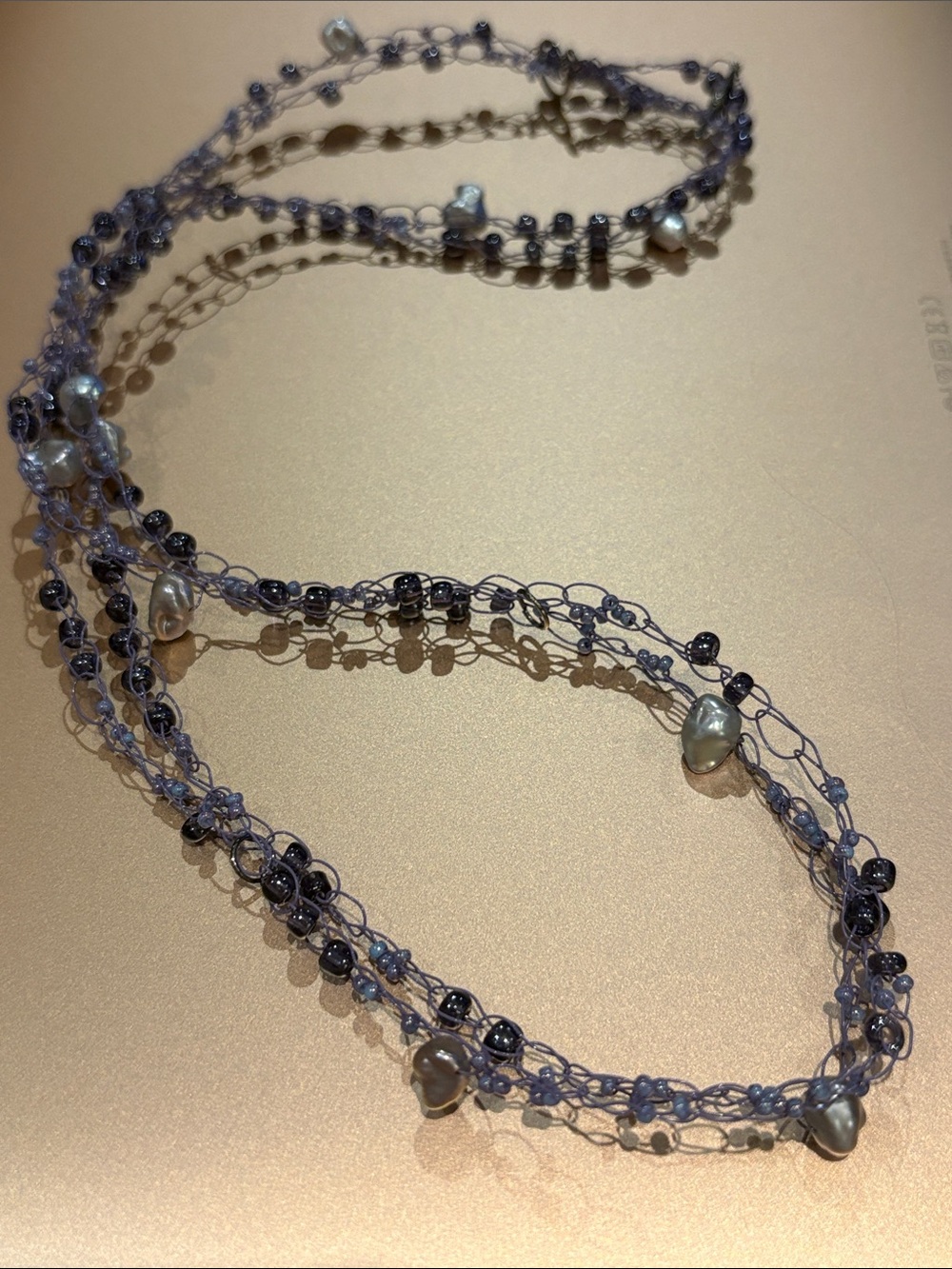 Crochet Pearl Necklace Lavender Beaded Necklace 25” toggle